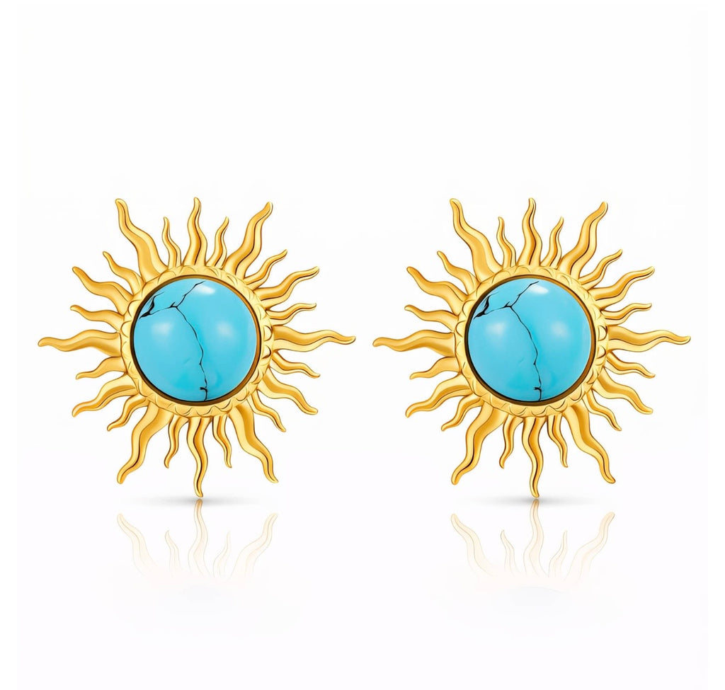 Sun Stud Earrings 18K Gold Plated Stainless Steel with Rhinestones