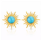 Sun Stud Earrings 18K Gold Plated Stainless Steel with Rhinestones