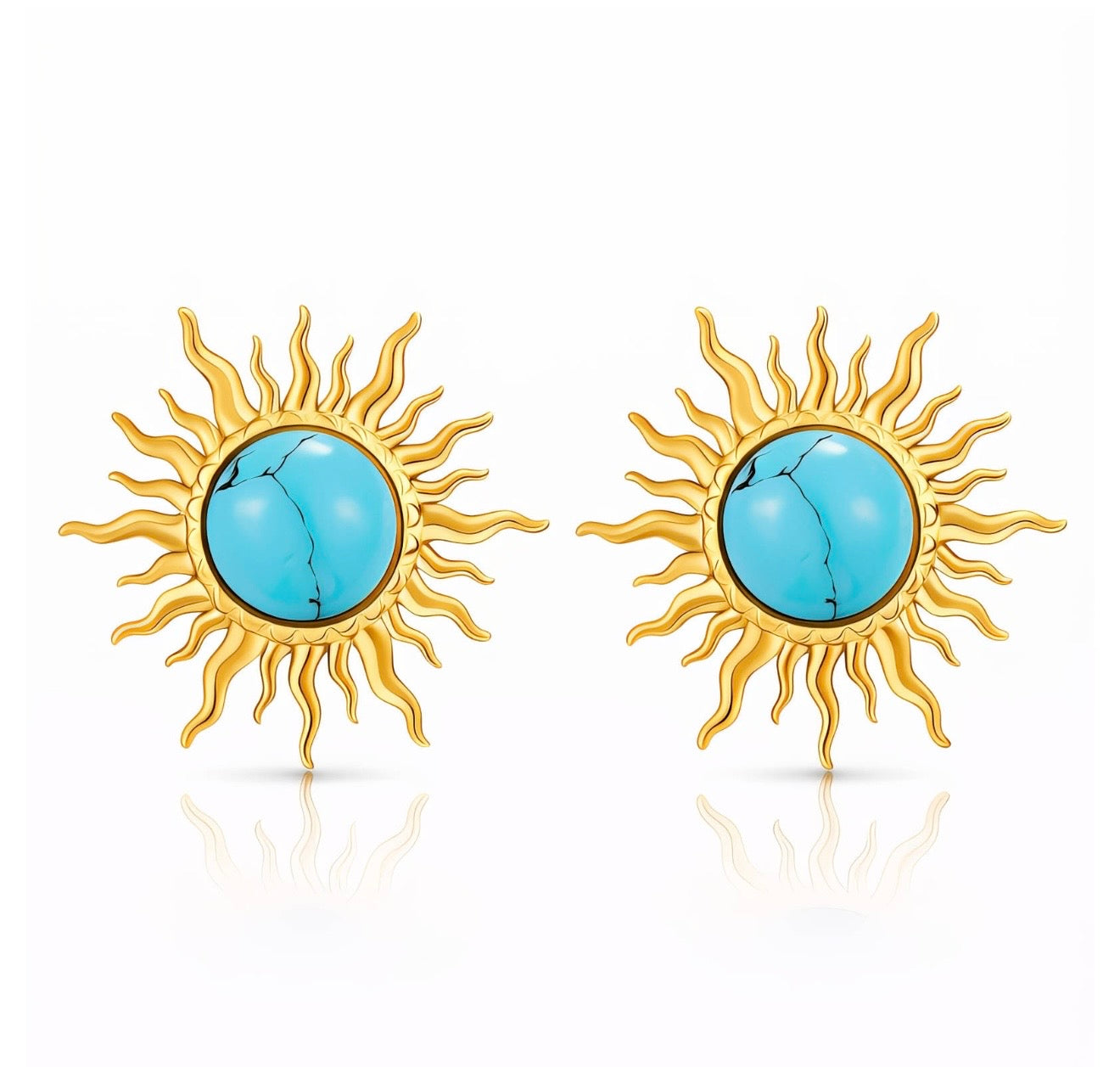 Sun Stud Earrings 18K Gold Plated Stainless Steel with Rhinestones