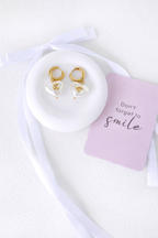 Fashion Heart Shaped White Pearl + Cherry Stud Earrings