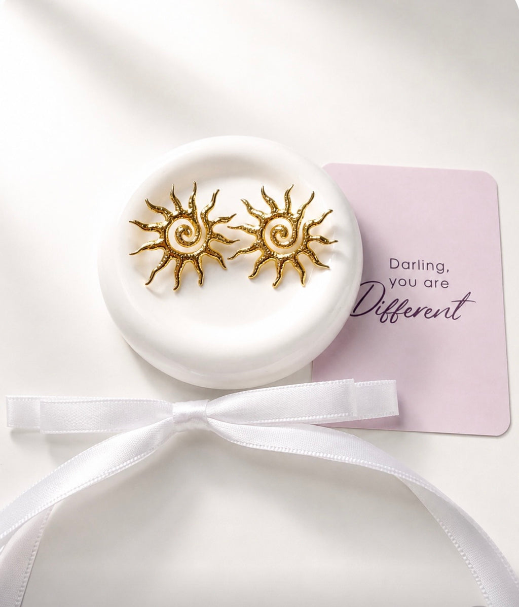 Sun Stud Earrings 18K Gold Plated Stainless Steel