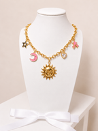 Crescent And Sun Necklace, 18K Gold Plated Steel