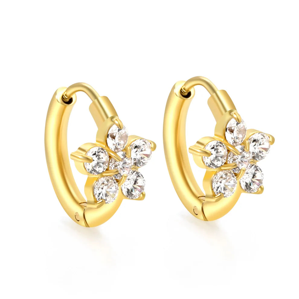 Peach Blossom Earrings with 6 White Zircon