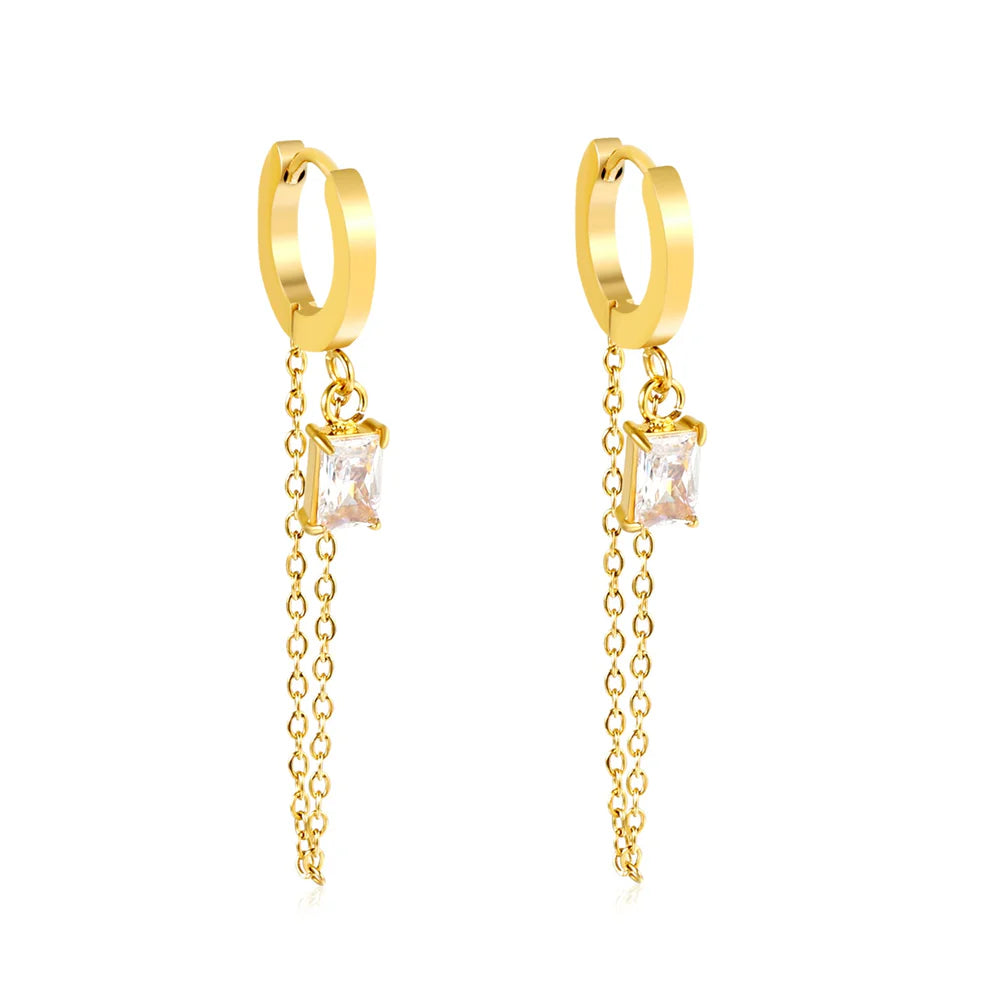 Gold Tassel Zirconia Earrings – 18K Gold Plated