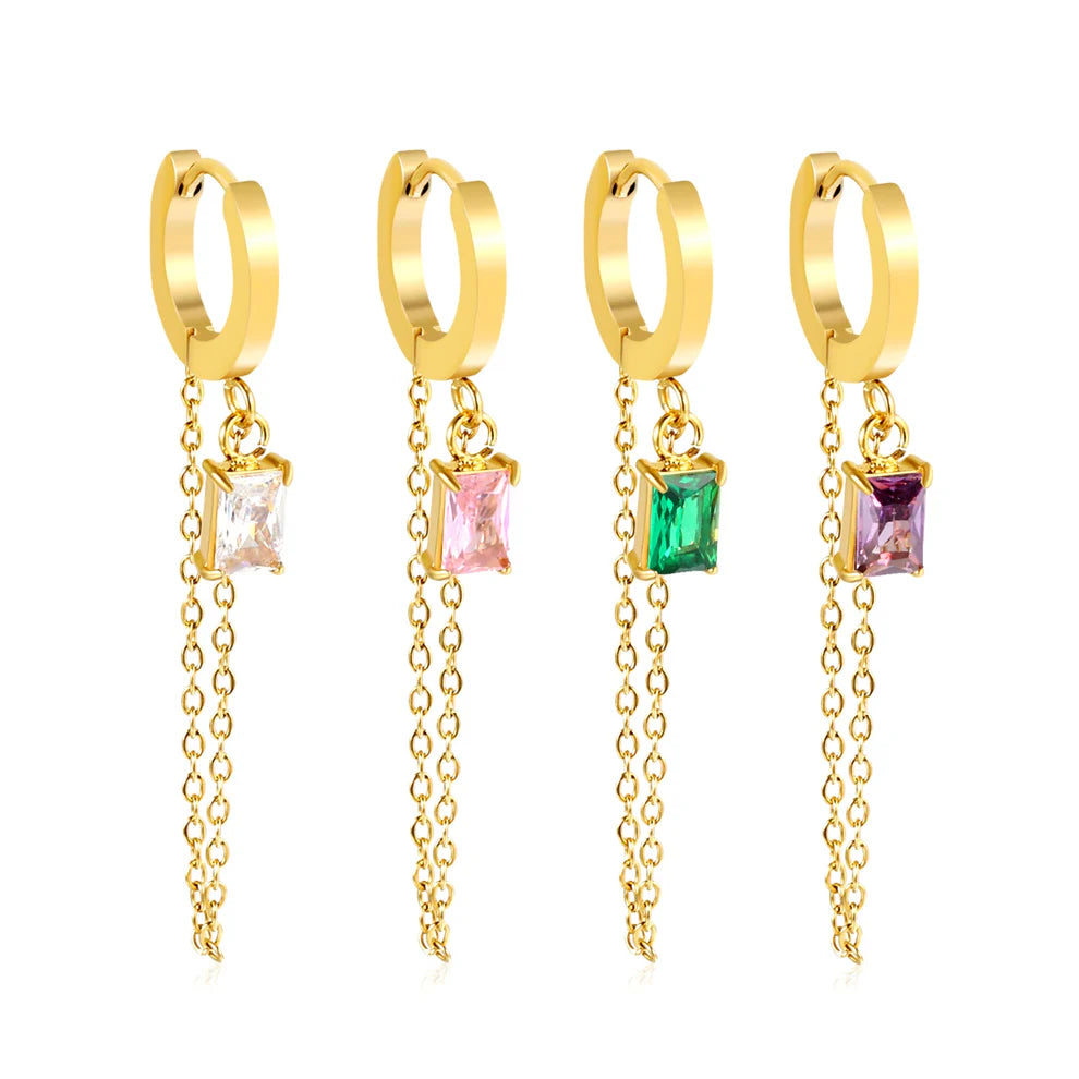 Gold Tassel Zirconia Earrings – 18K Gold Plated