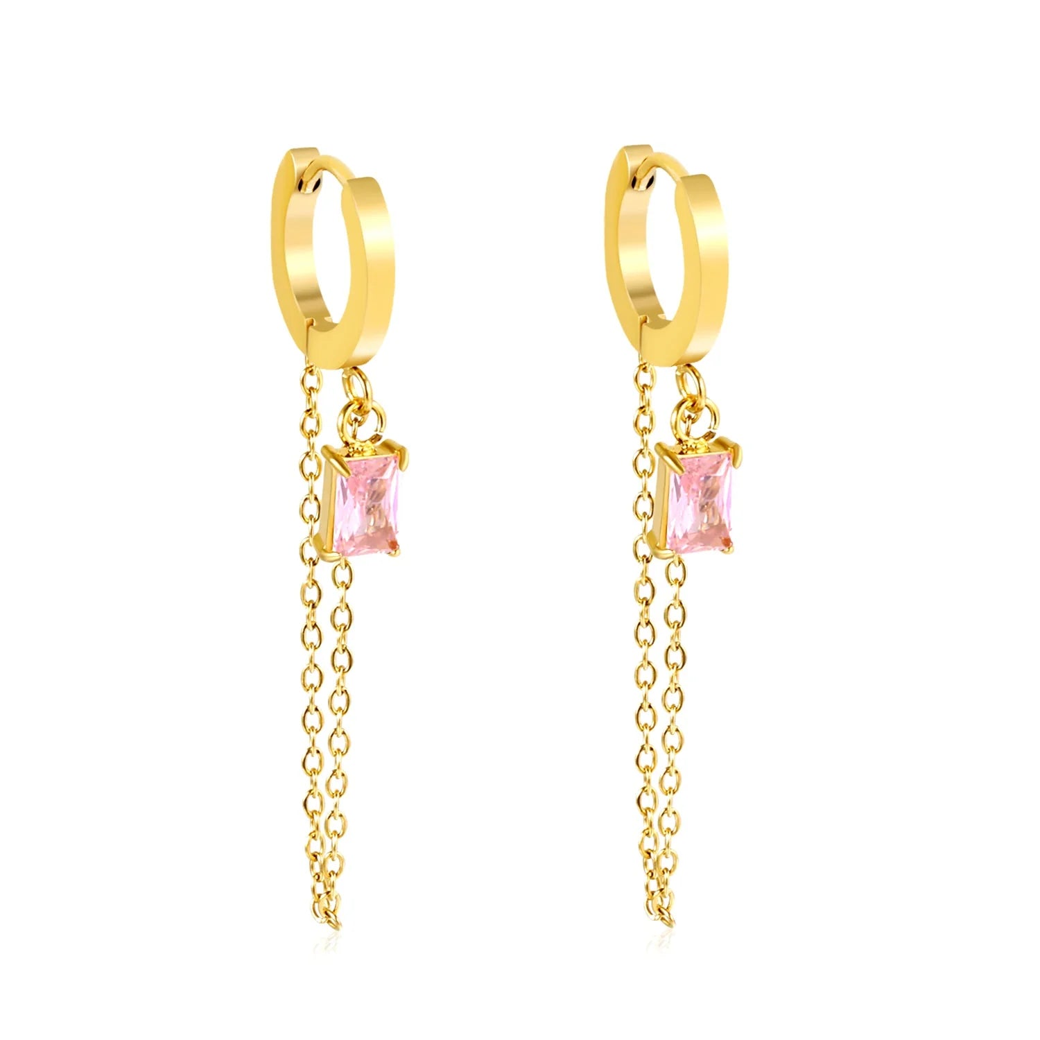 Gold Tassel Zirconia Earrings – 18K Gold Plated