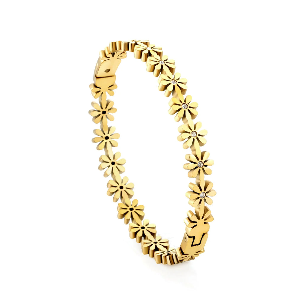 Floral Stainless Steel Bracelet – 18K Gold Plated