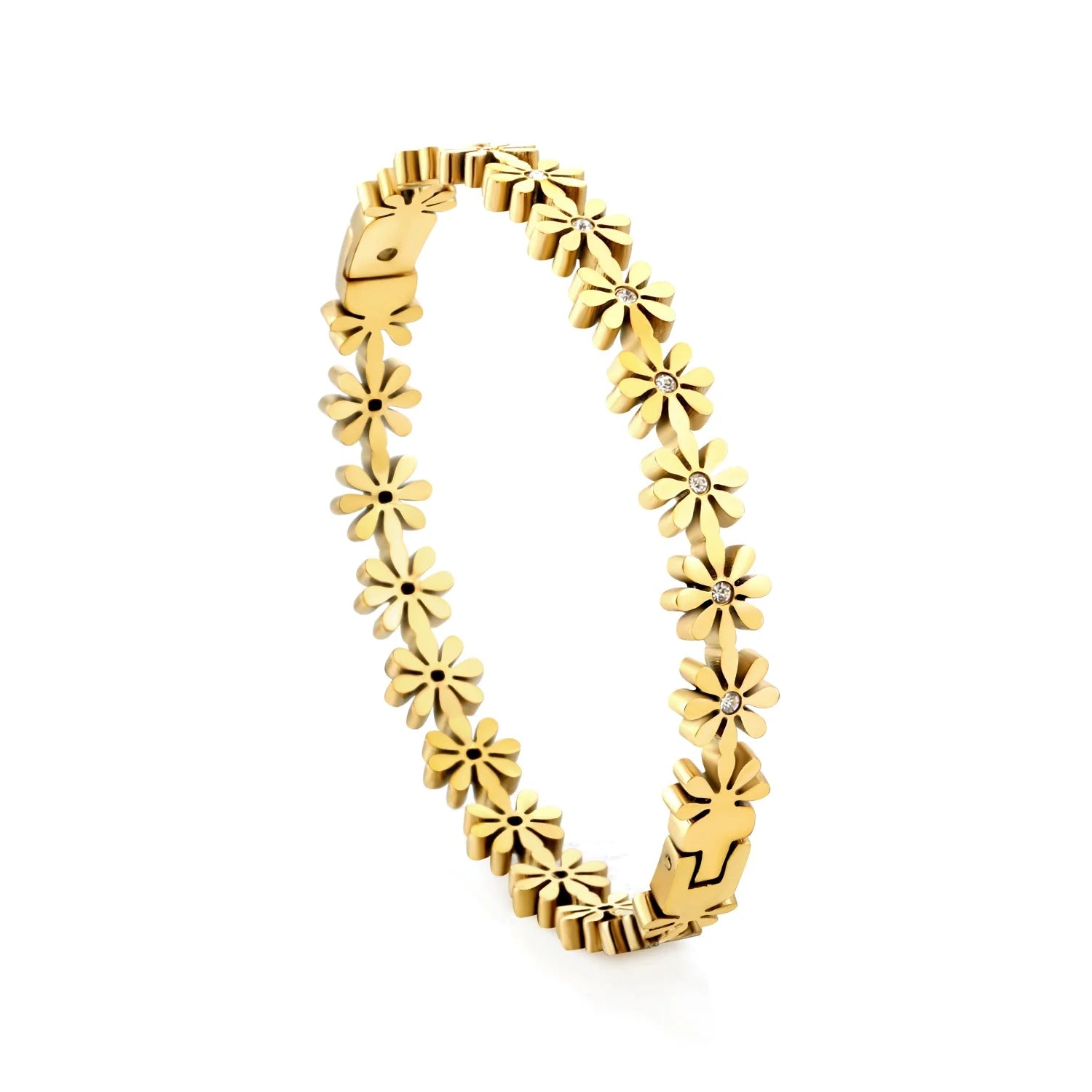 Floral Stainless Steel Bracelet – 18K Gold Plated
