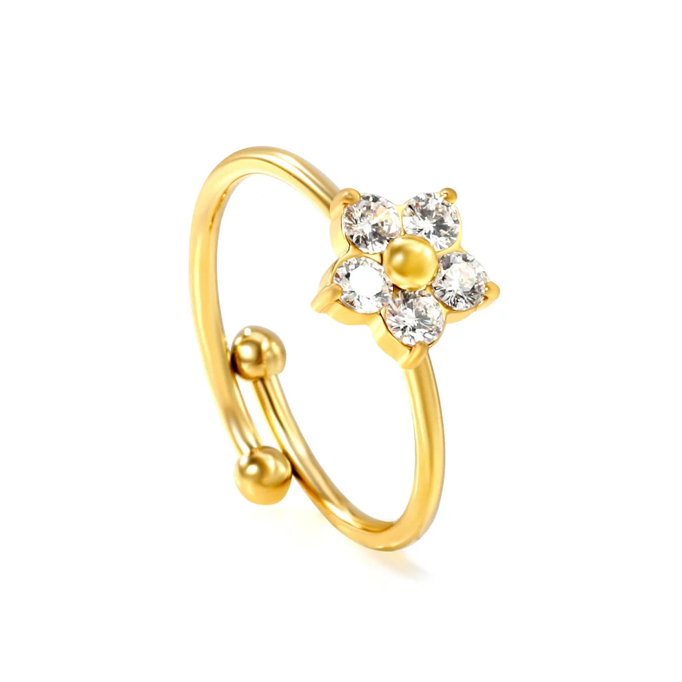 Gold Plated Multi - Color Gemstone Flower shaped open Rings