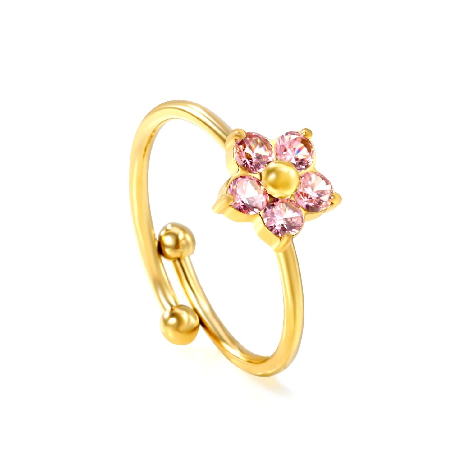 Gold Plated Multi - Color Gemstone Flower shaped open Rings