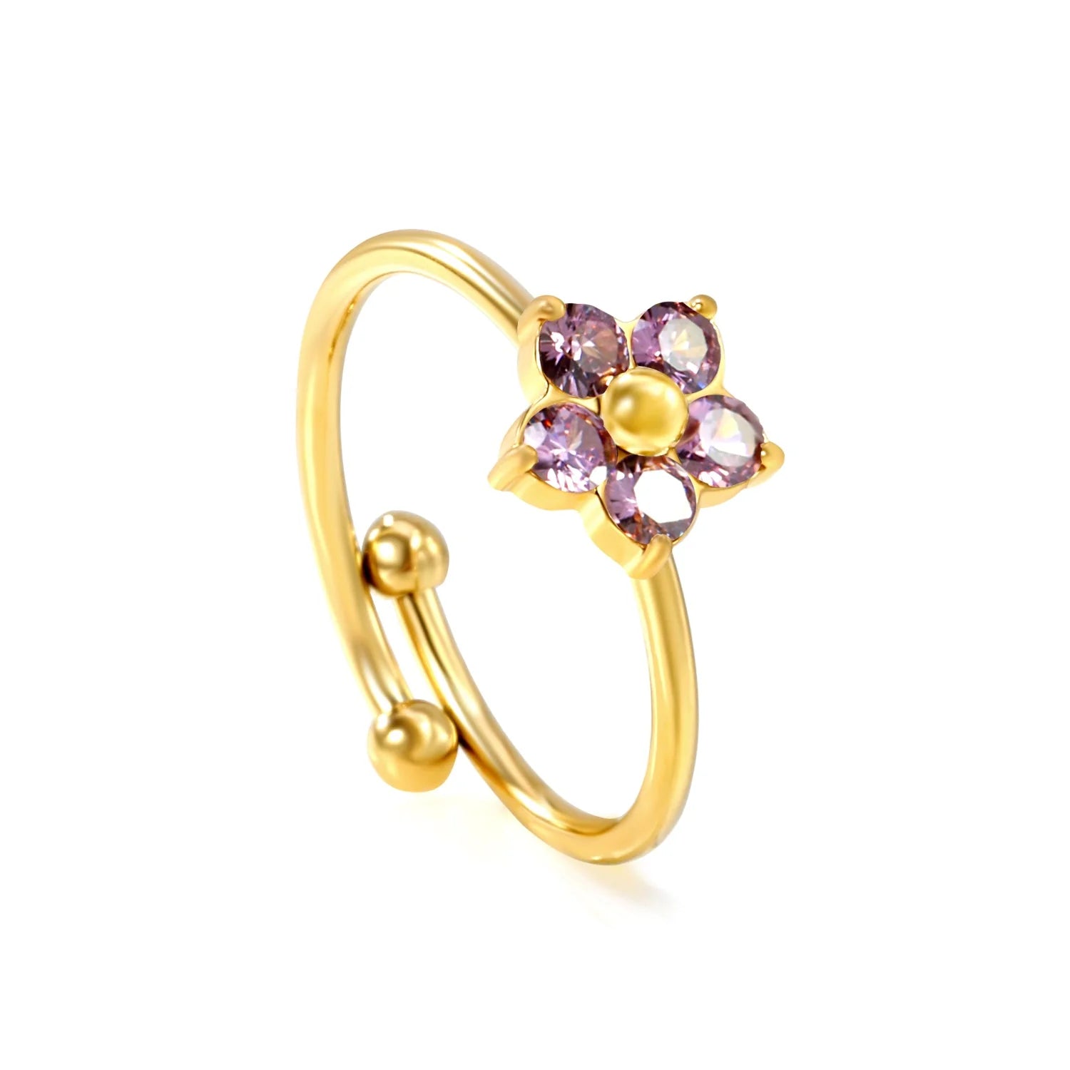 Gold Plated Multi - Color Gemstone Flower shaped open Rings