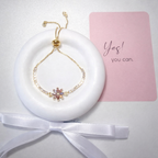 Adjustable Gold Plated Flower Bracelet with Cubic Zirconia