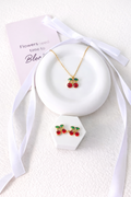 Stainless Steel Cherry-Design Earrings and Necklace
