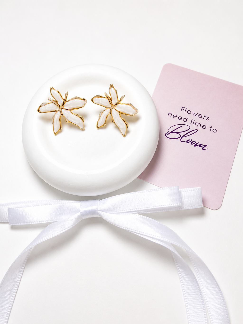 Floral Enamel Stud Earrings – 18K Gold Plated