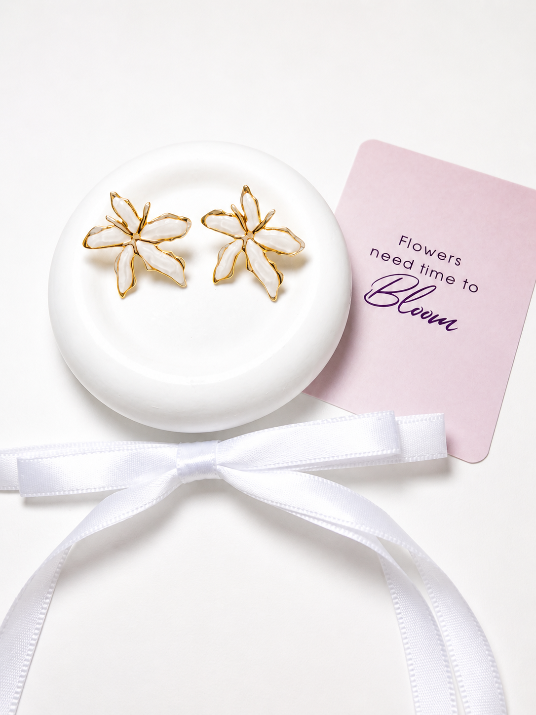 Floral Enamel Stud Earrings – 18K Gold Plated
