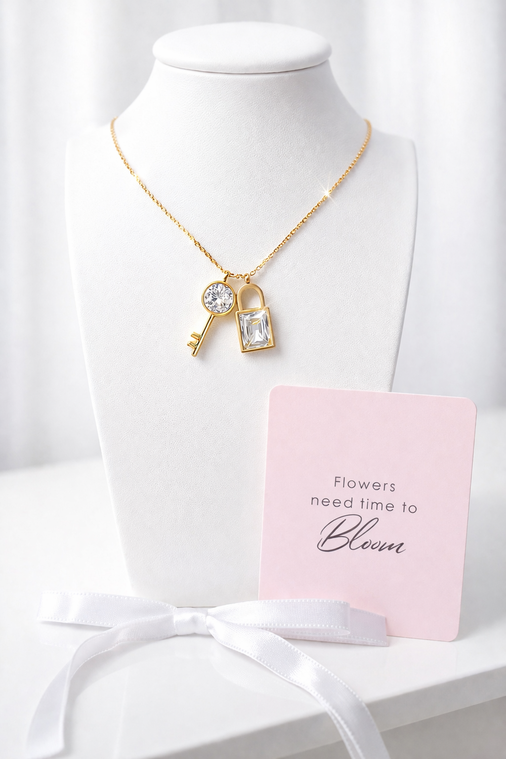18k Gold Plated Key Lock with White Diamond Accessory Necklace
