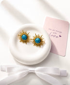 Sun Stud Earrings 18K Gold Plated Stainless Steel with Rhinestones