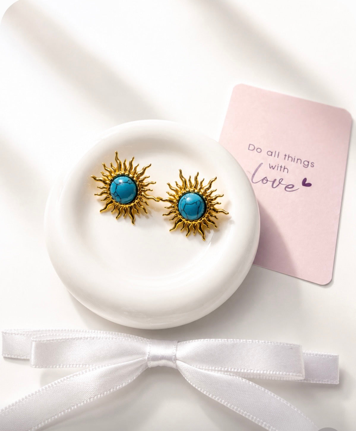 Sun Stud Earrings 18K Gold Plated Stainless Steel with Rhinestones