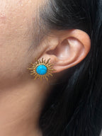 Sun Stud Earrings 18K Gold Plated Stainless Steel with Rhinestones