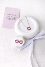Round Butterfly Sticky White Diamonds Set Gold Earrings