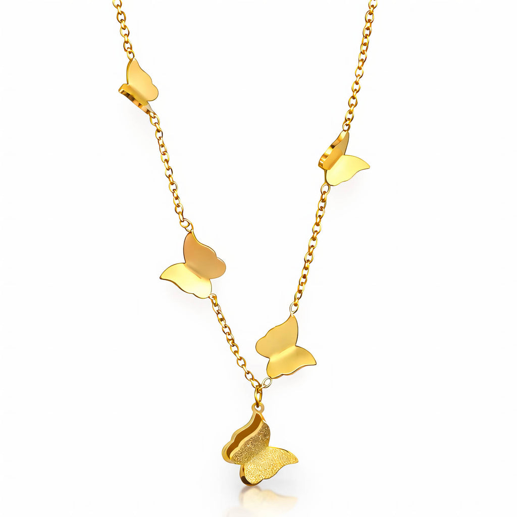 Butterflies- Necklace, 18K Gold Plated Steel