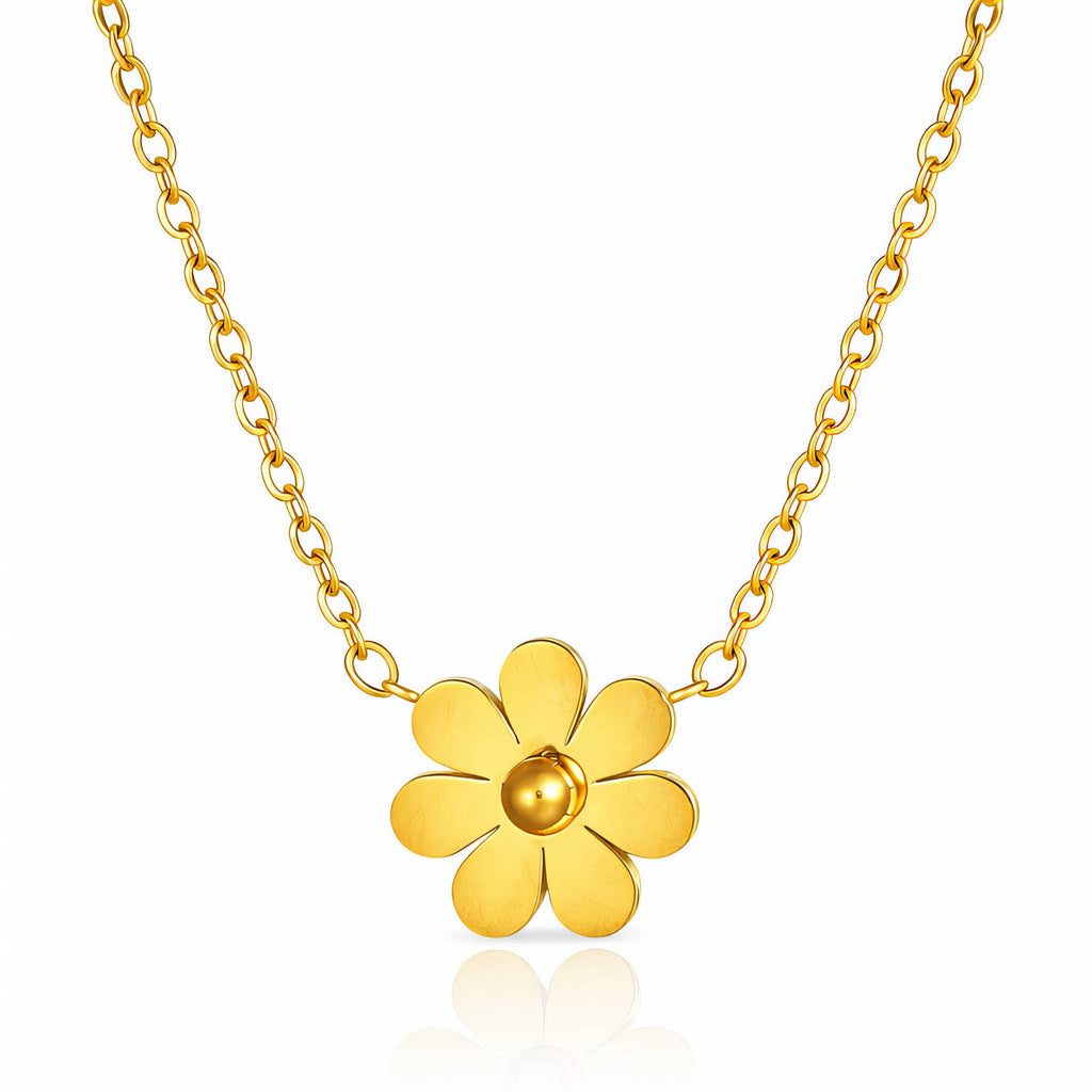 Flower- Necklace, 18K Gold Plated Steel