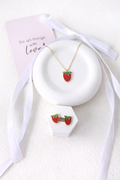 Steel Strawberry Necklace and Earrings Set