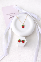 Steel Strawberry Necklace and Earrings Set