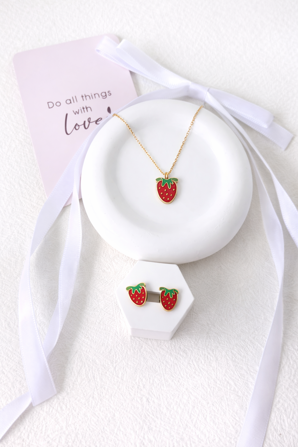 Steel Strawberry Necklace and Earrings Set