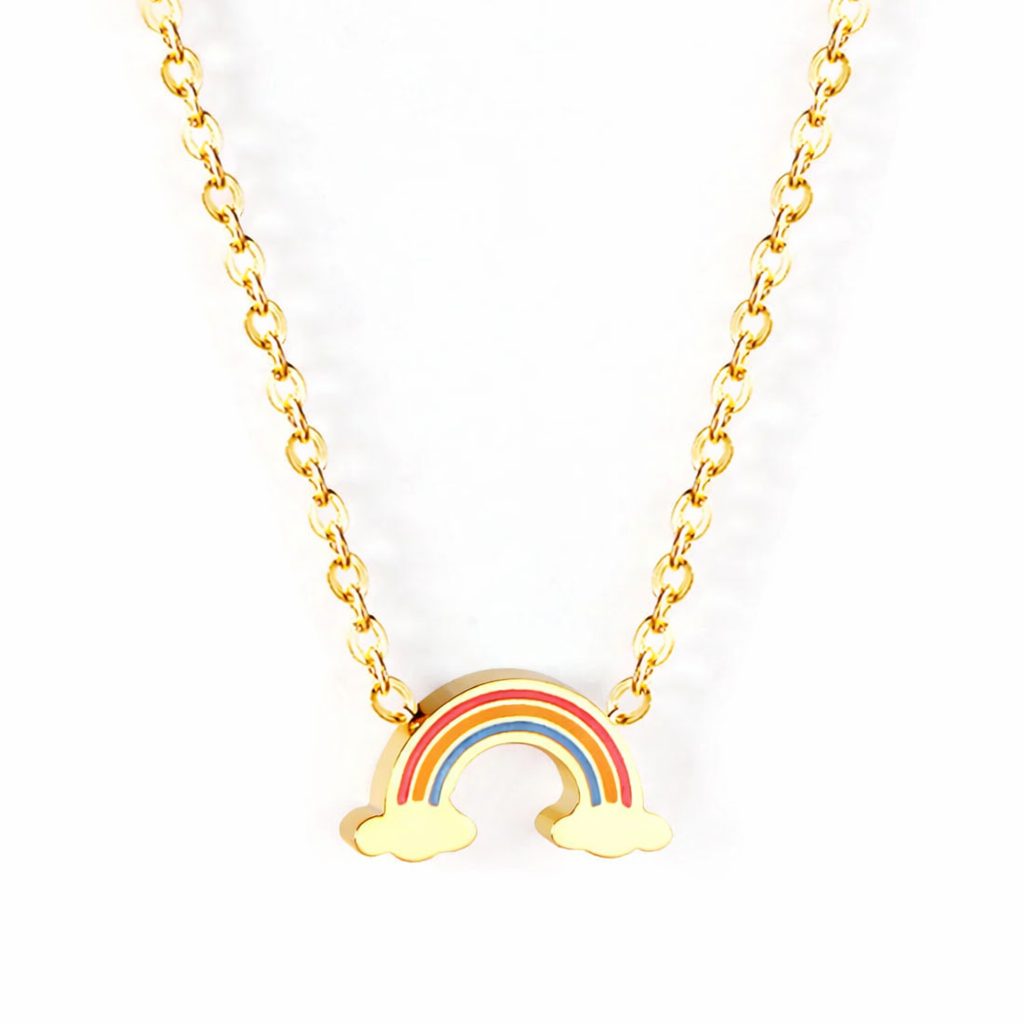 Gold-tone stainless steel set with a chain and rainbow earrings