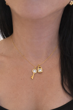 18k Gold Plated Key Lock with White Diamond Accessory Necklace