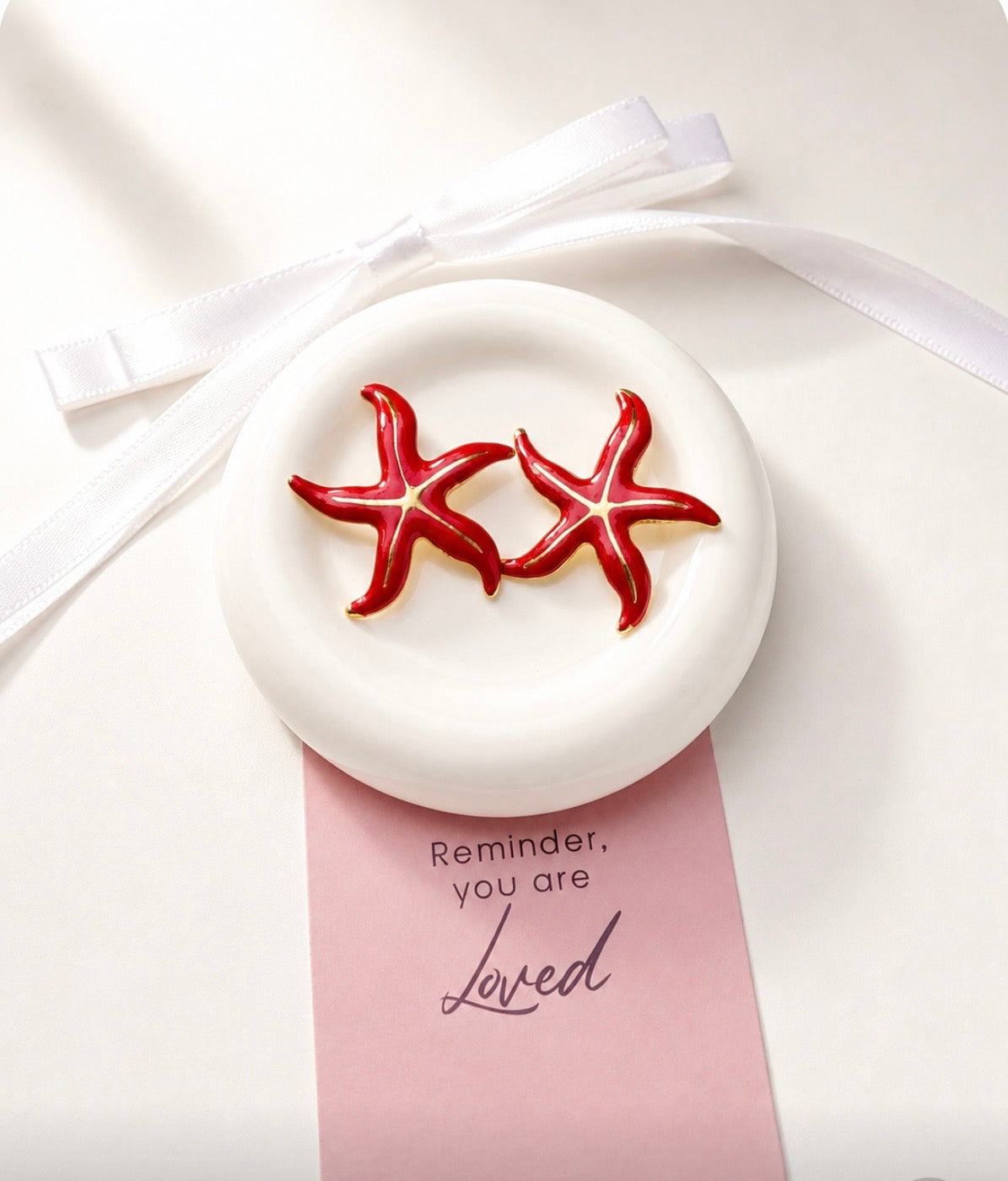 Red Starfish Stud Earrings 18K Gold Plated Stainless Steel with Enamel
