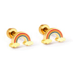 Gold-tone stainless steel set with a chain and rainbow earrings