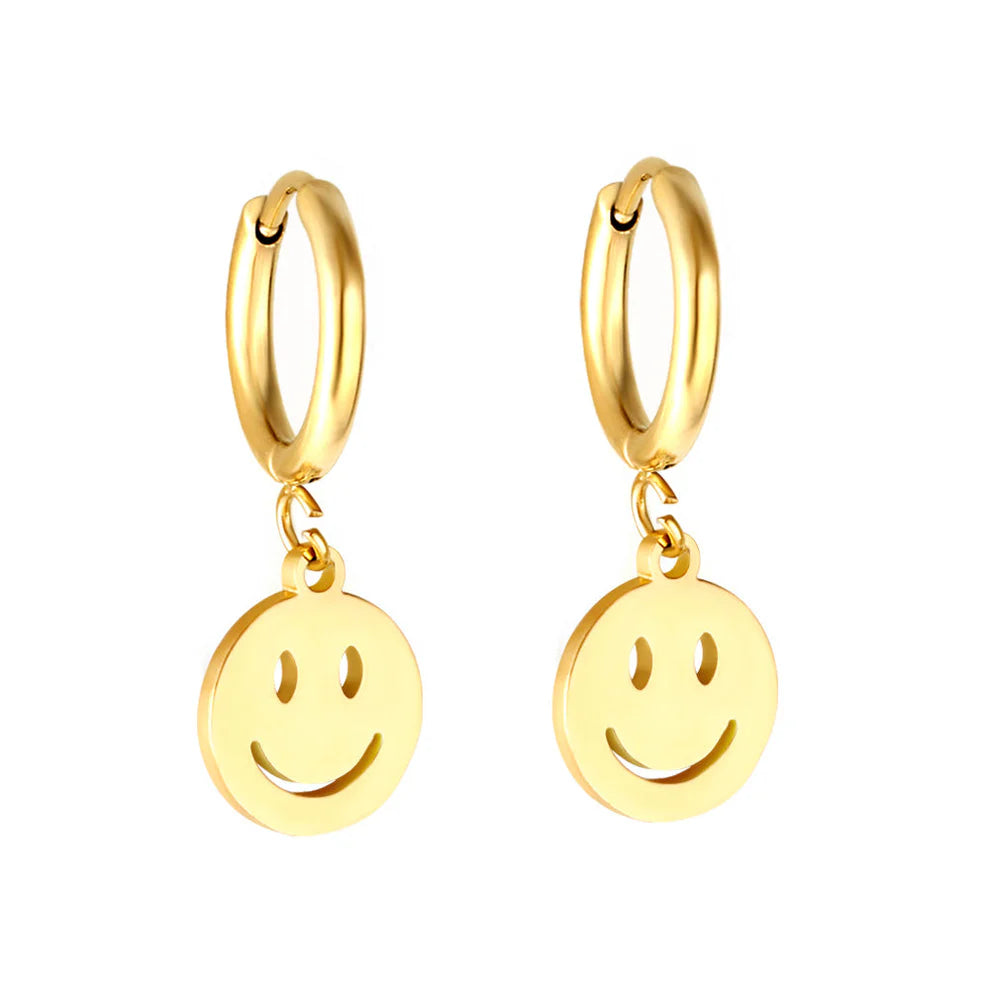 Circle With Smiley Face Stud Earrings