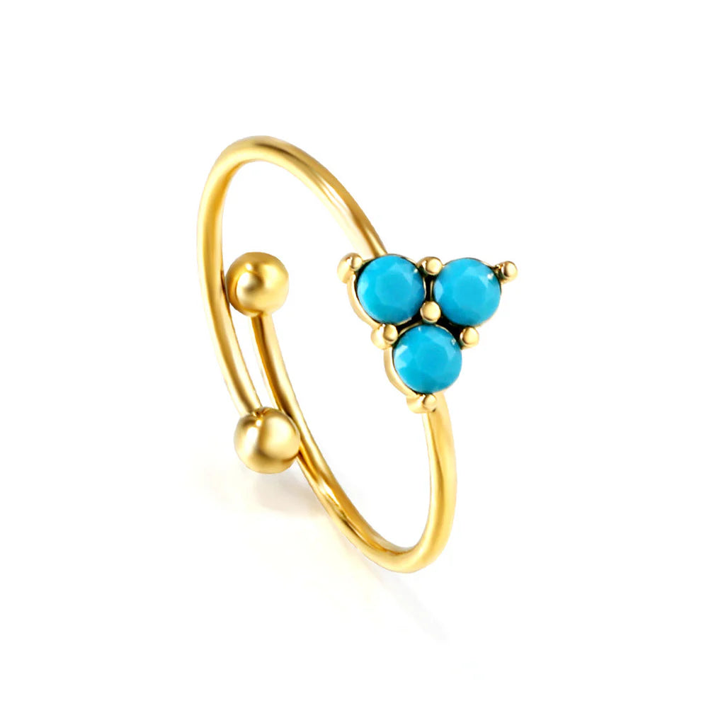 Adjustable stainless-steel ring with natural stone, vintage style
