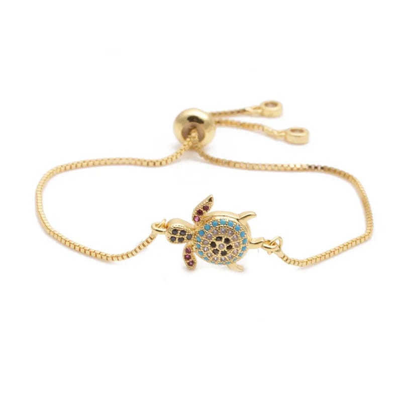 Adjustable Gold Plated Turtle Bracelet with Cubic Zirconia