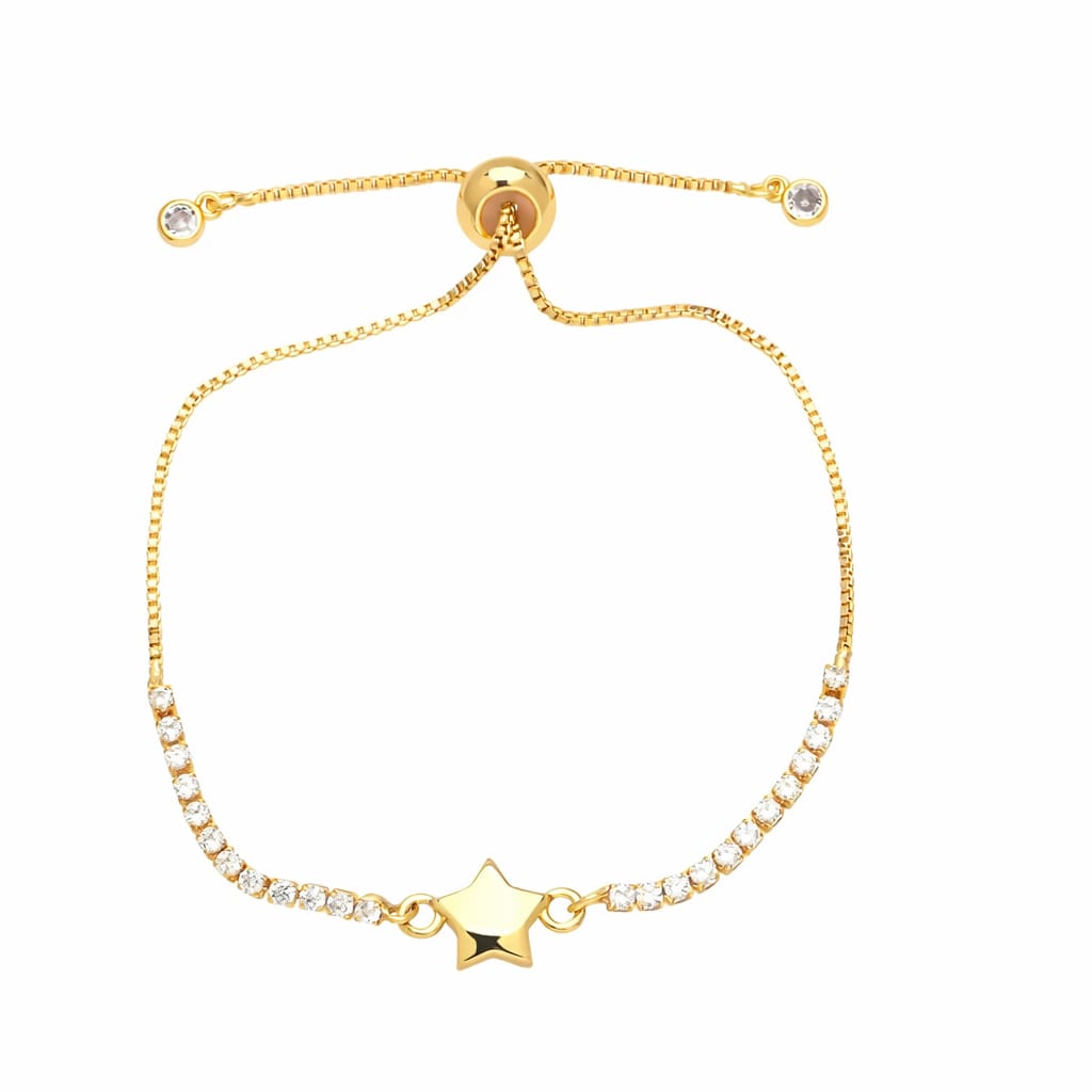 Adjustable Gold Plated Heart and Star Bracelet