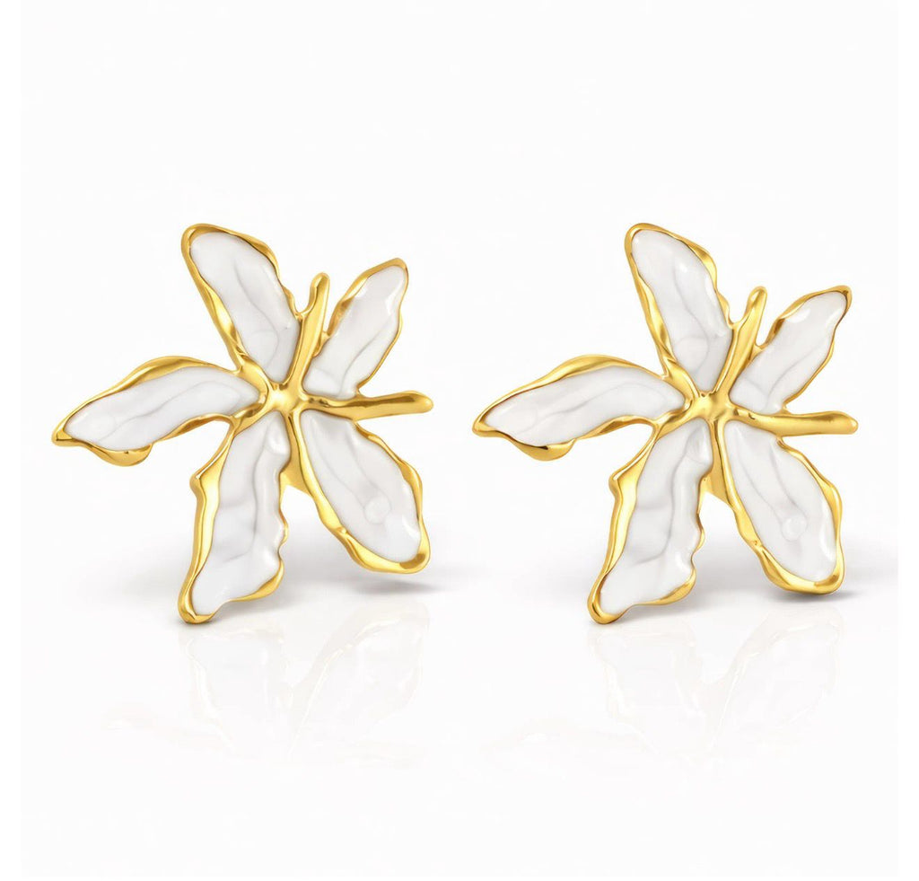 Floral Enamel Stud Earrings – 18K Gold Plated