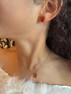 Steel Strawberry Necklace and Earrings Set