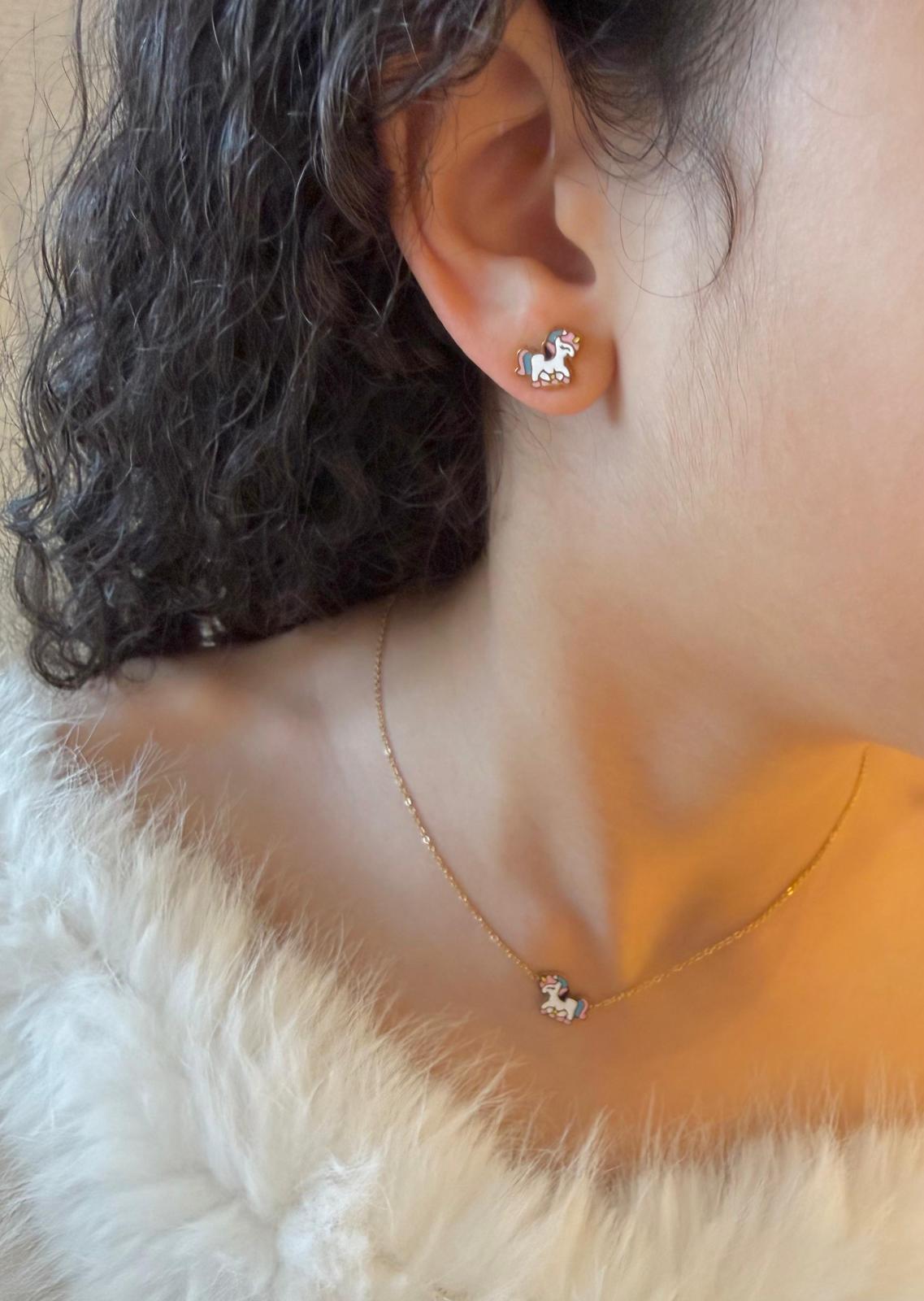 Pony Earrings and Pendant Set, Gold-Colored