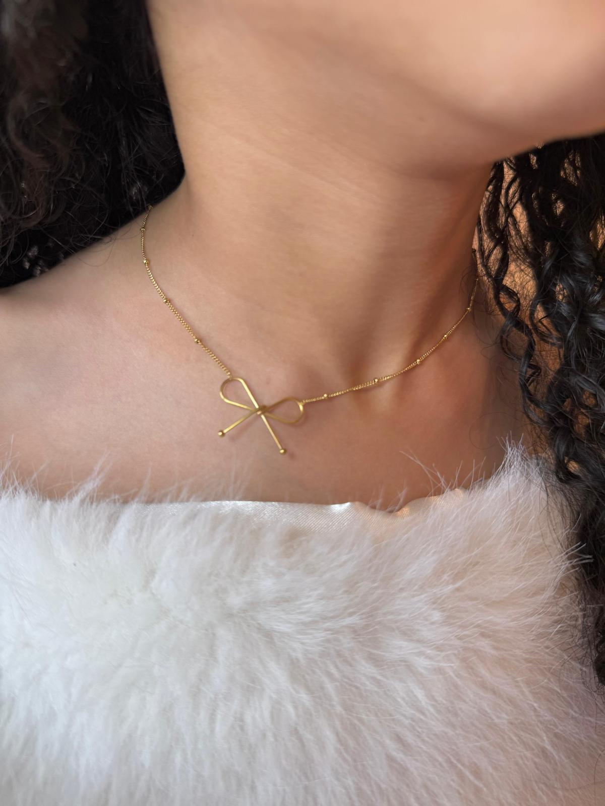 Bow- Necklace, 18K Gold Plated Steel