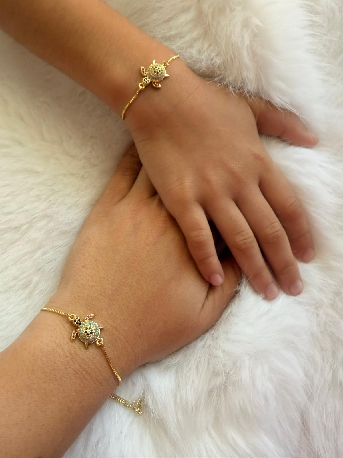 Adjustable Gold Plated Turtle Bracelet with Cubic Zirconia