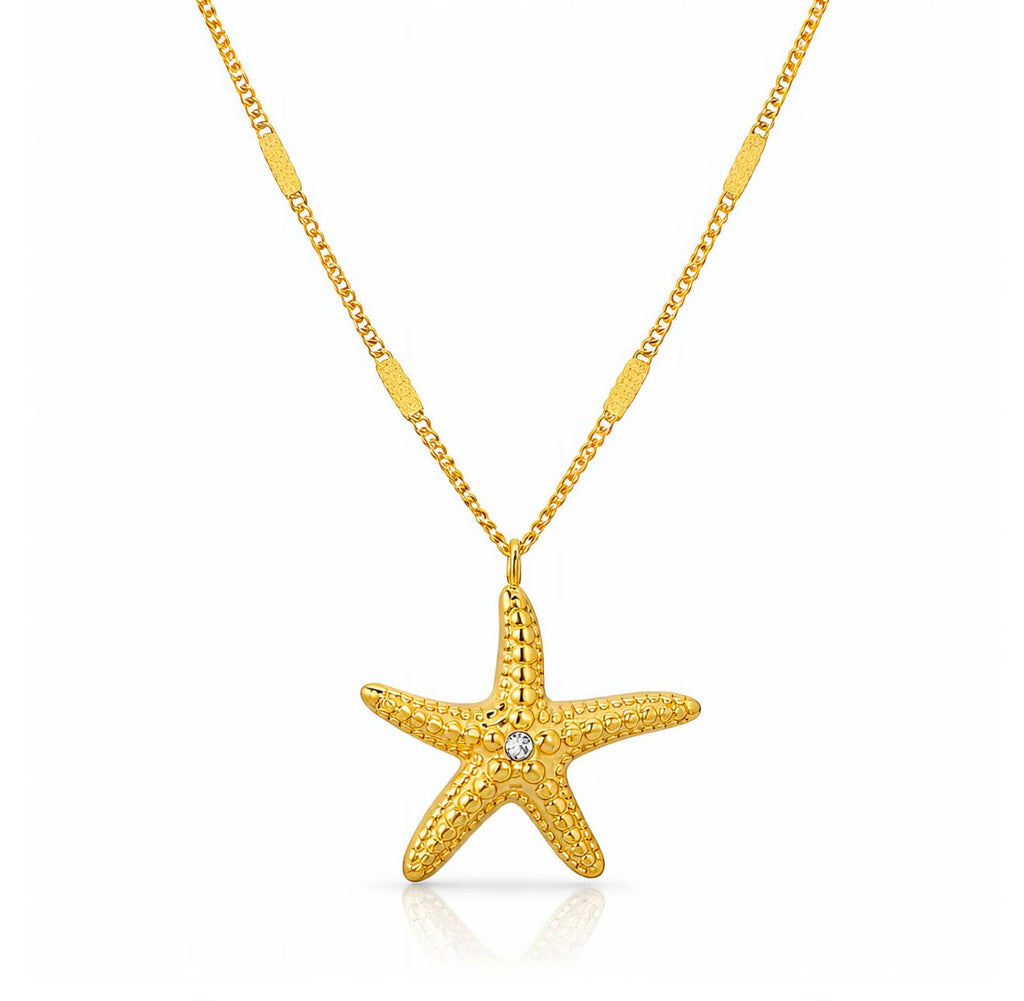 Starfish Necklace, 18K Gold Plated Steel
