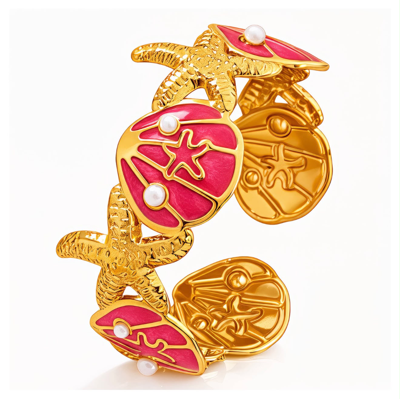 Starfish and Seashells Bracelet, 18K Gold Plated Steel