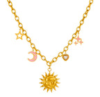 Crescent And Sun Necklace, 18K Gold Plated Steel