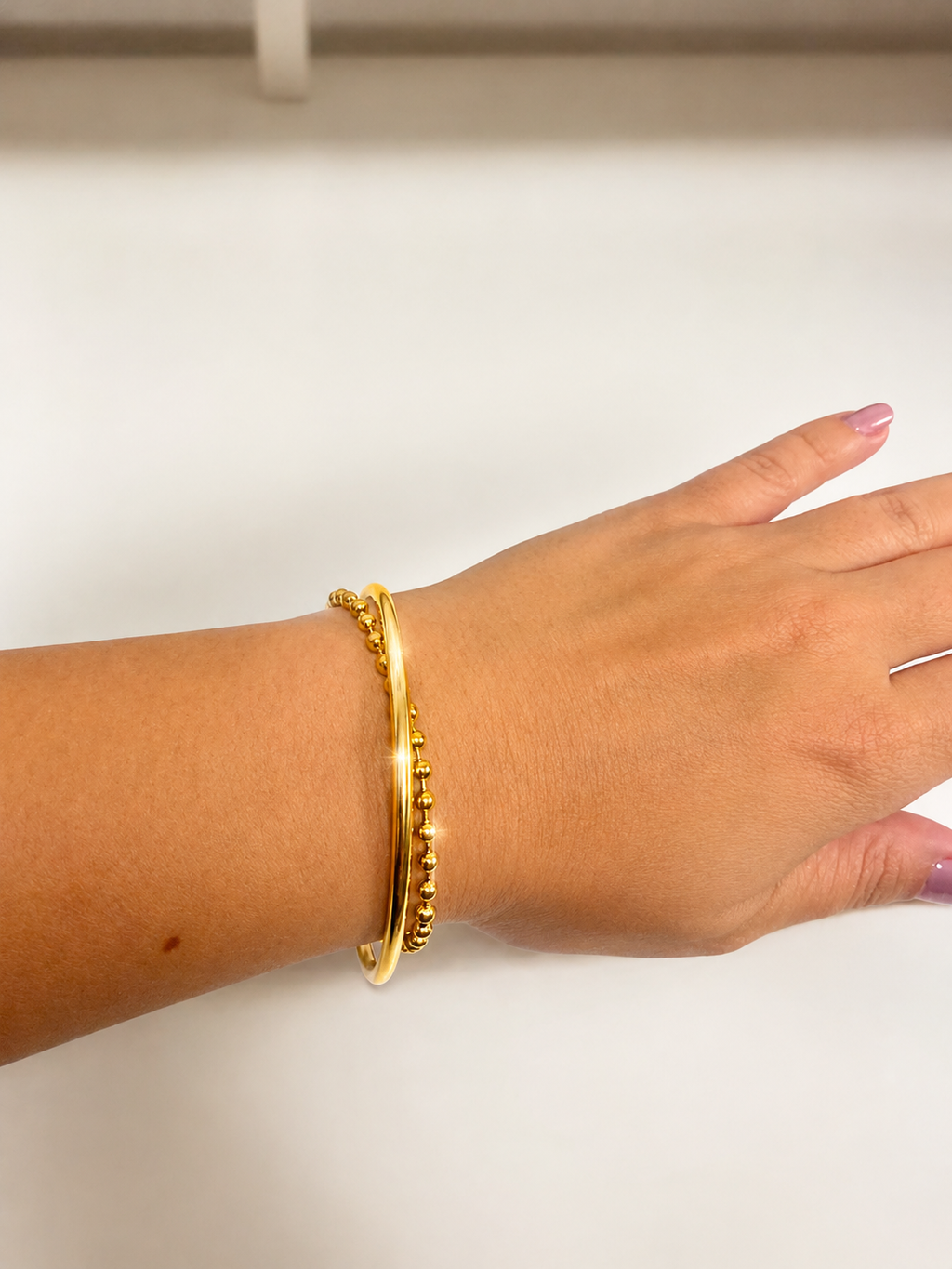 Gold Beaded Stainless Steel Bracelet