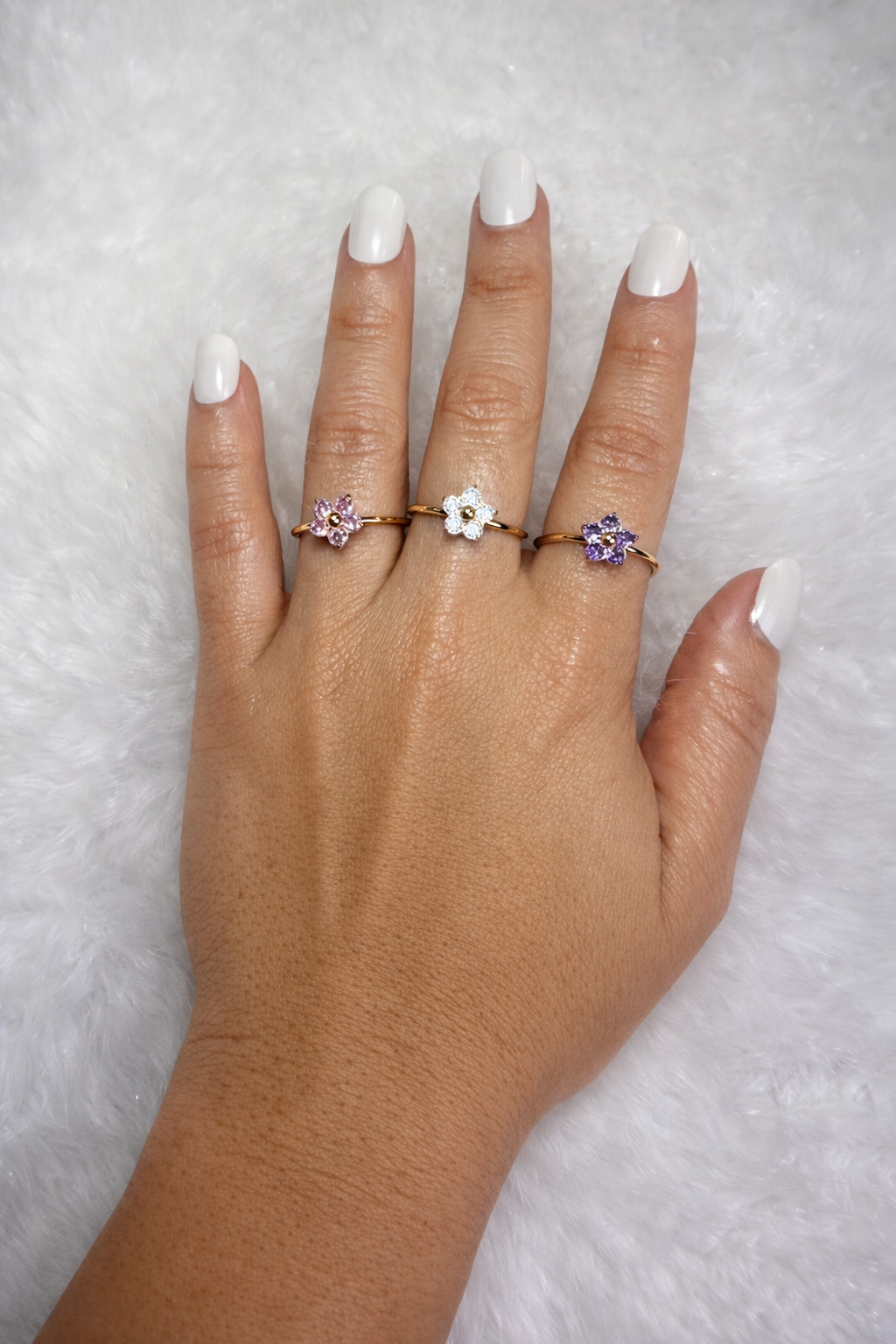 Gold Plated Multi - Color Gemstone Flower shaped open Rings
