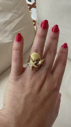 Gold Starfish & Seashell Adjustable Ring