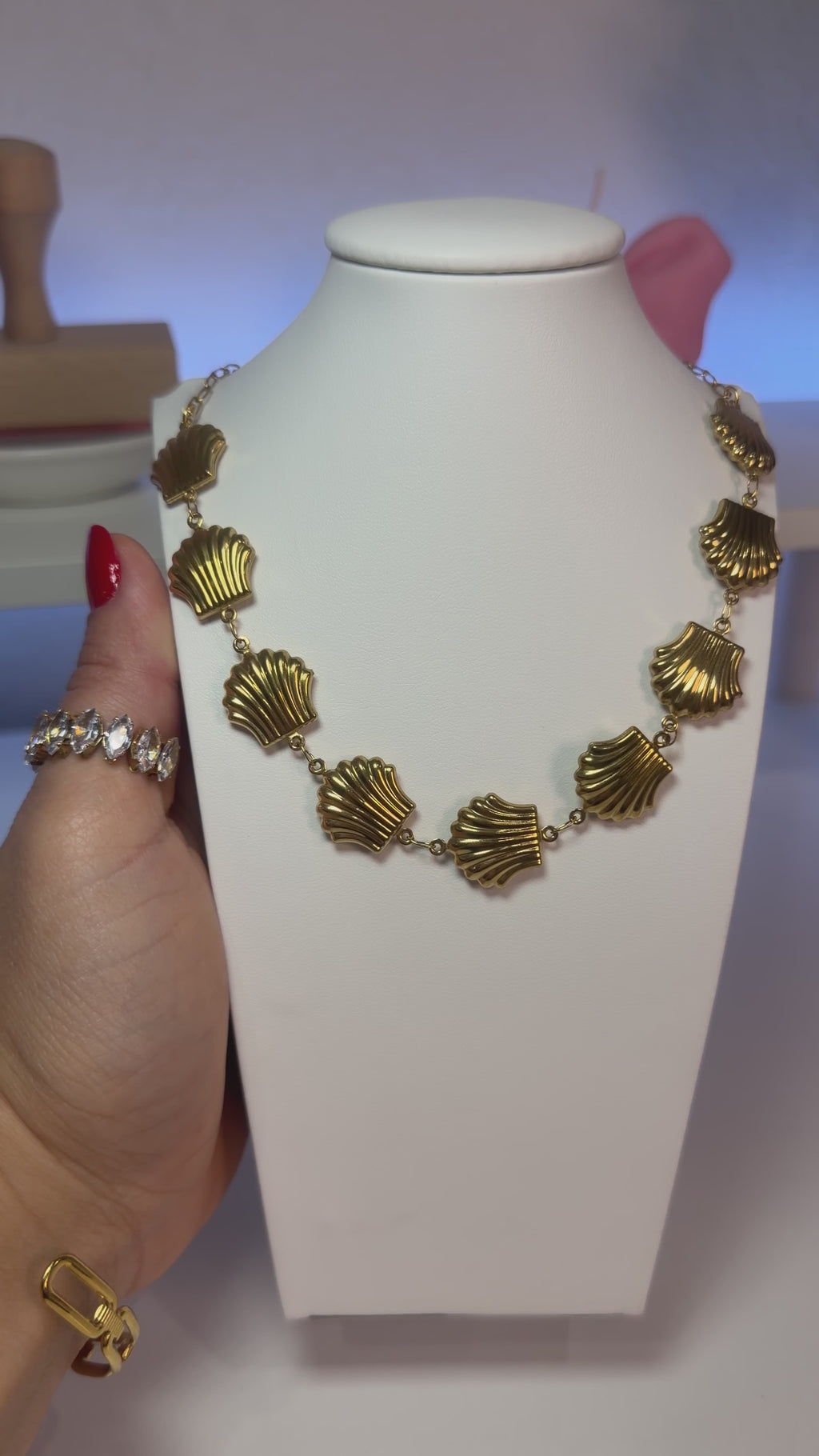 Seashells Necklace, 18K Gold Plated Steel