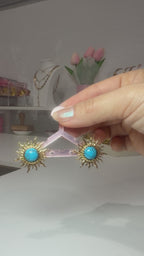 Sun Stud Earrings 18K Gold Plated Stainless Steel with Rhinestones
